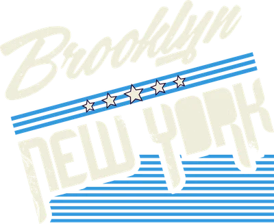 Thiết kế chữ Brooklyn New York phong cách retro vintage với các ngôi sao và sọc xanh