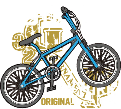 Hình minh họa xe đạp địa hình màu xanh dương với chữ Biker New York phong cách đường phố