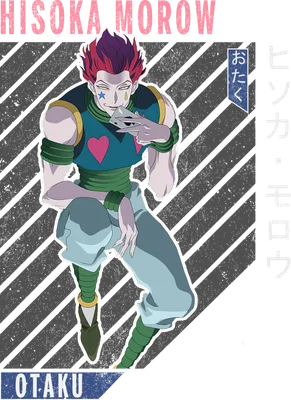 Hình vẽ chibi nhân vật Hisoka Morow từ anime Hunter x Hunter, đang cầm lá bài.