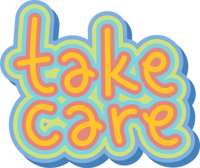 Chữ 'Take Care' phong cách retro nhiều lớp màu sắc tươi vui