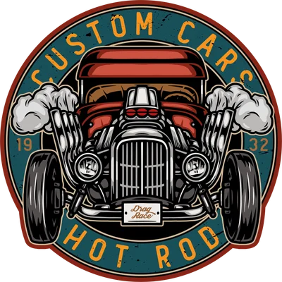 Hình in xe Hot Rod cổ điển phong cách retro mạnh mẽ