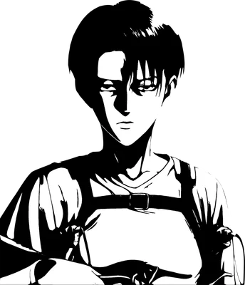 Hình vẽ Levi Ackerman từ Attack on Titan, phong cách stencil đen trắng, biểu cảm nghiêm nghị.
