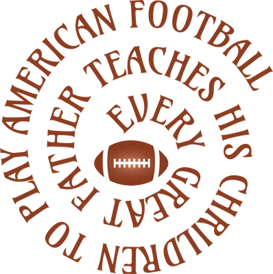 Logo bóng đá Mỹ với chữ vòng tròn 'Play American Football, Other Teacher Teaches Every Child' màu cam trên nền xám