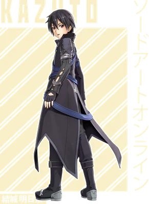 Nhân vật Kirito từ Sword Art Online với mái tóc đen, trang phục tối màu, nhìn sang một bên.