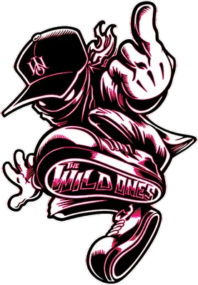 Hình vẽ nhân vật hip hop đội mũ lưỡi trai, đeo khẩu trang, giơ ngón giữa, có chữ "The Wild Ones" trên giày.