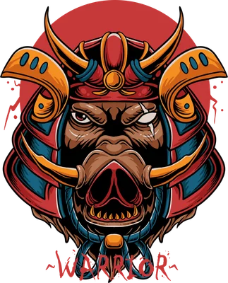 Hình minh họa chiến binh heo rừng mặc giáp Samurai phong cách mạnh mẽ