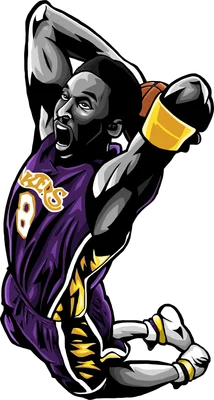 Hình vẽ minh họa Kobe Bryant trong trang phục Lakers, đang thực hiện cú úp rổ mạnh mẽ.