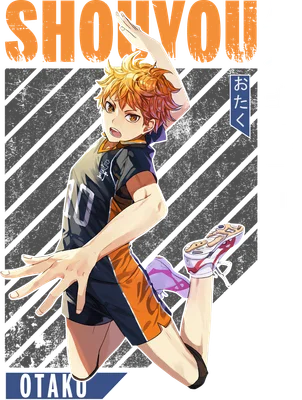 Hình ảnh nhân vật anime Haikyuu Hinata Shoyo đang chơi bóng chuyền, tóc cam, mặc áo số 10.