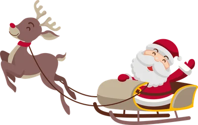 Hình minh họa Ông Già Noel đang vẫy tay trên xe tuần lộc bay