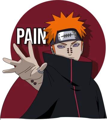 Hình ảnh nhân vật Pain trong Naruto với mái tóc cam, đôi mắt tím và chữ PAIN nổi bật.