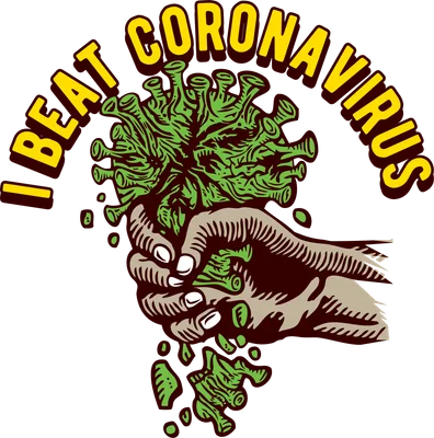 Hình ảnh bàn tay nắm chặt và nghiền nát virus Corona, thể hiện sự chiến thắng.