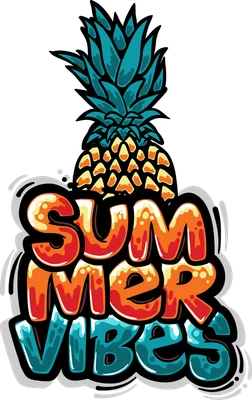 Hình ảnh dứa với dòng chữ "Summer Vibes" theo phong cách graffiti, màu sắc rực rỡ.