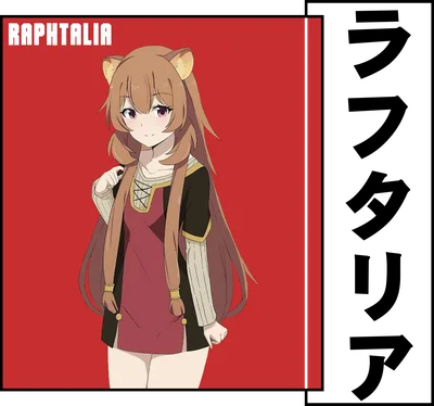 Hình ảnh Raphtalia, nhân vật anime với tai cáo, tóc nâu dài, mặc trang phục đỏ và đen.