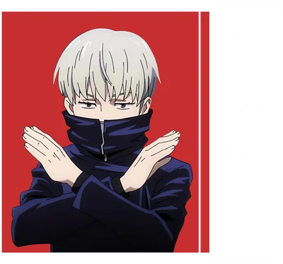 Hình ảnh nhân vật anime tóc bạc, mặc áo khoác tối màu, hai tay bắt chéo trước ngực, có chữ tiếng Nhật bên phải.