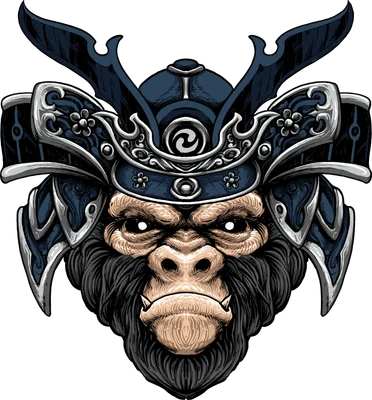 Hình ảnh minh họa khỉ đột đội mũ giáp Samurai, thể hiện sự uy dũng.