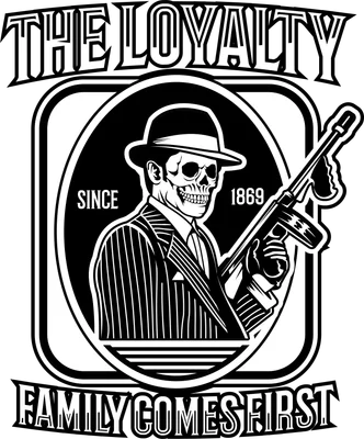 Hình in đầu lâu gangster cầm súng phong cách retro