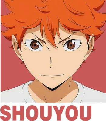 Hình ảnh nhân vật anime Shoyo Hinata với mái tóc cam đặc trưng, đôi mắt nâu và biểu cảm quyết tâm.
