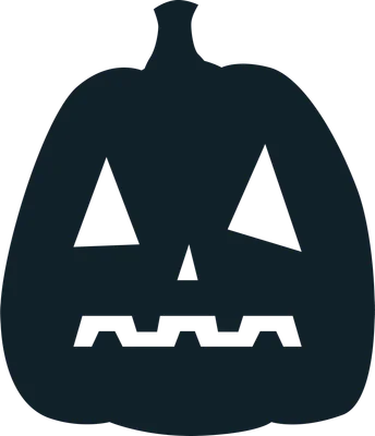 Hình ảnh silhouette bí ngô Halloween với khuôn mặt cười ma quái, màu xanh đen trên nền xám.