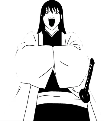 Hình vẽ nhân vật anime nam tóc đen, mặc trang phục truyền thống, đang la hét và tay cầm kiếm.