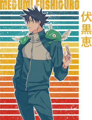 Hình ảnh Megumi Fushiguro từ Jujutsu Kaisen với ếch Shikigami trên vai, phong cách anime.