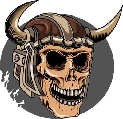 Hình minh họa đầu lâu chiến binh Viking đội mũ sắt có sừng phong cách nghệ thuật vector