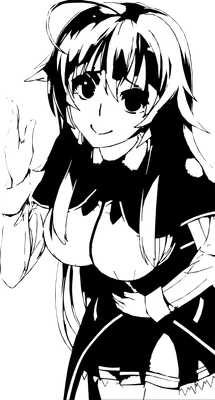 Hình ảnh cô gái anime tóc dài đen, mắt to tròn, đang mỉm cười và vẫy tay.