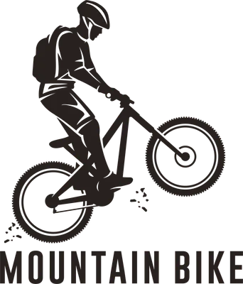 Hình ảnh silhouette vận động viên xe đạp địa hình đang thực hiện cú nhảy, có chữ 'MOUNTAIN BIKE' bên dưới.
