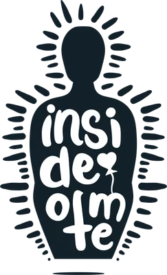 Hình in chuyển nhiệt với chữ "Inside of me" cách điệu bên trong bóng người, có trái tim và tia sáng.