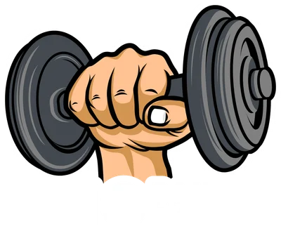 Hình minh họa bàn tay nắm chặt tạ với dòng chữ 'No Pain No Gain' thể hiện sự quyết tâm tập luyện.