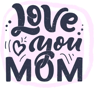 Hình minh họa chữ "Love you MOM" phong cách viết tay, màu xanh đậm trên nền hồng nhạt với viền cọ.