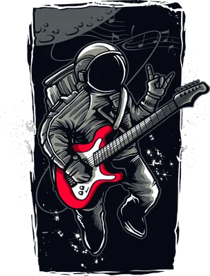 Hình minh họa phi hành gia đang chơi đàn guitar điện với phong cách rock mạnh mẽ