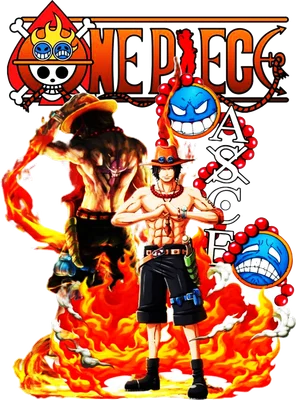 Hình ảnh Portgas D. Ace từ One Piece với biểu cảm mạnh mẽ, bao quanh bởi ngọn lửa rực rỡ.