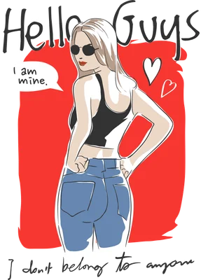 Hình vẽ cô gái đeo kính râm phong cách line art với thông điệp mạnh mẽ Hello Guys