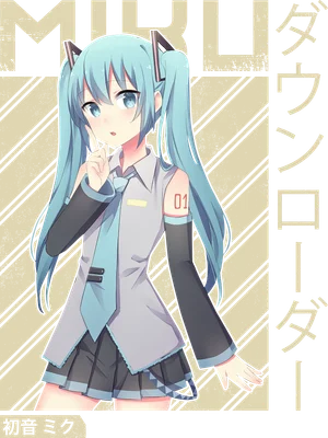 Hình ảnh anime cô gái Hatsune Miku tóc xanh dài, mặc đồng phục học sinh, biểu cảm dễ thương.