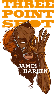Hình vẽ James Harden "The Beard" với biểu cảm tự tin, tay giơ lên chuẩn bị ném bóng rổ.