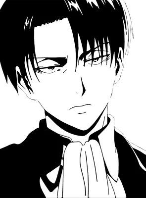Hình vẽ chân dung nhân vật anime Levi Ackerman với biểu cảm nghiêm nghị, tóc đen, mặc áo sơ mi trắng và áo khoác đen.