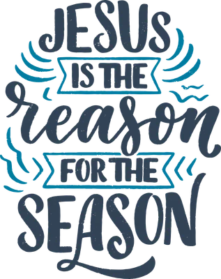 Thiết kế chữ nghệ thuật 'Jesus Is The Reason For The Season' màu xanh xám trên nền xám, phong cách thư pháp trang trí.