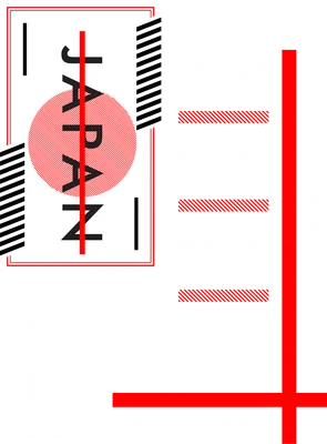 Hình ảnh thiết kế đồ họa phong cách Nhật Bản với tên các thành phố Tokyo, Kyoto, Nagoya, Osaka và chữ 'Japan City Since 1986'