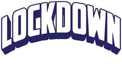 Hình in chữ LOCKDOWN lớn màu trắng viền xanh đậm, kèm dòng chữ Original Urban Streetwear và câu nói truyền cảm hứng.
