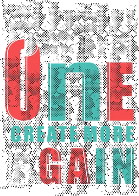 Hình ảnh chữ "Only One Create More Again" với font chữ lớn, màu sắc tương phản, phong cách retro và hiệu ứng chấm bi.