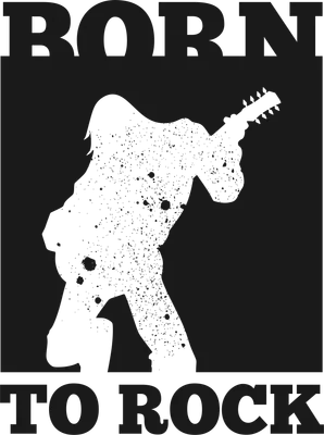 Hình ảnh silhouette người chơi guitar với dòng chữ 'BORN TO ROCK'