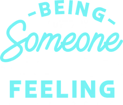 Dòng chữ 'Being Loved By Someone Is A Great Feeling' màu xanh ngọc trên nền xám.