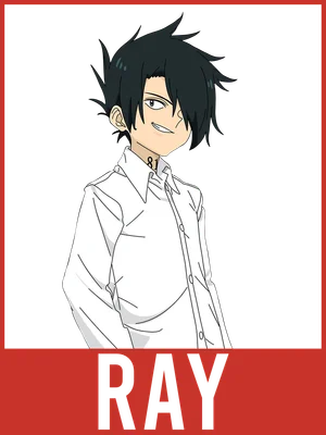 Hình vẽ nhân vật anime Ray trong The Promised Neverland, mặc áo sơ mi trắng, có số 81 trên cổ, cười bí ẩn.