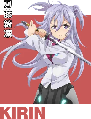 Hình ảnh cô gái anime tóc tím dài, mặc áo sơ mi trắng, cầm kiếm katana với vẻ mặt quyết tâm.