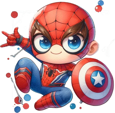 Người Nhện chibi đáng yêu cầm khiên Captain America