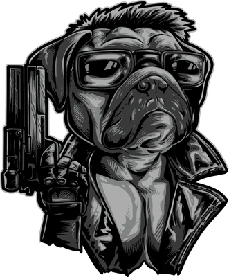 Chó Pug phong cách ngầu đeo kính cầm súng đen trắng