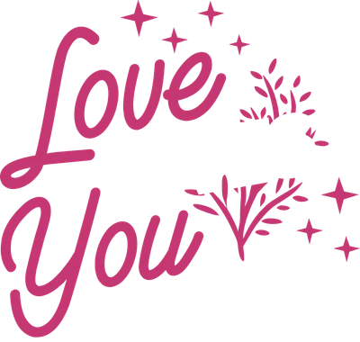 Hình ảnh chữ "Love You Gives Strength" màu hồng và trắng trên nền xám, có các ngôi sao và cành lá cách điệu.