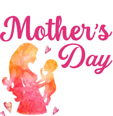Thiết kế Happy Mother's Day với hình ảnh mẹ bế con phong cách màu nước hồng cam