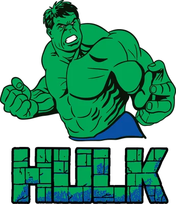 Hình ảnh Hulk màu xanh lá cây với cơ bắp cuồn cuộn, khuôn mặt giận dữ và chữ "HULK" bên dưới.