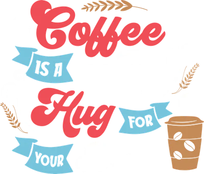Hình ảnh minh họa câu nói 'Coffee is a liquid hug for your brain' với font chữ nghệ thuật và hình ảnh cốc cà phê.